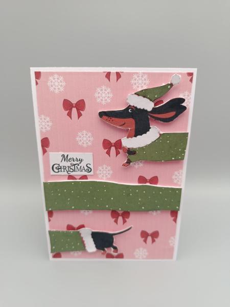 Festliche Grußkarte Dackel im Weihnachtsoutfit